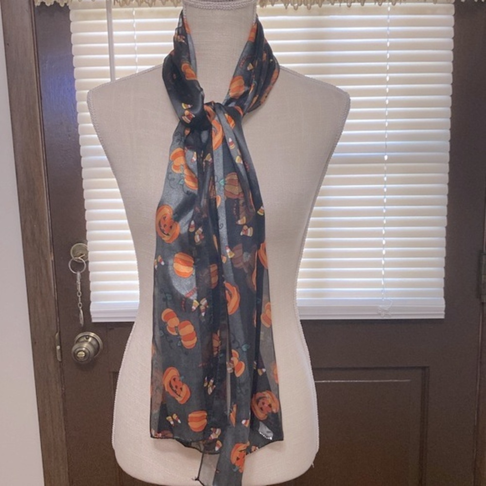 Halloween Theme Striped Pumpkin Pattern Scarf, Si… - image 4